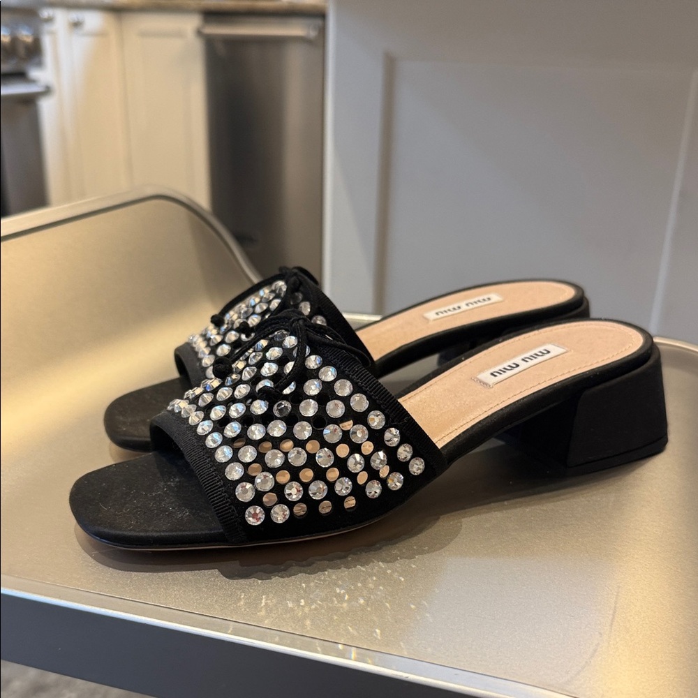 NIB Miu Miu Black Crystal Embellished Mules